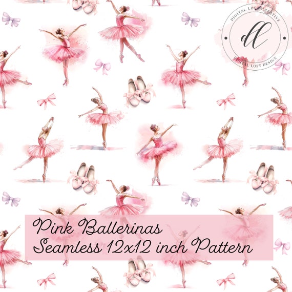 Pink Ballerinas Seamless Pattern Jpg Fabric Design Surface Pattern For Childrens Clothing Wallpaper Fabrics Scrapbooking Nursery