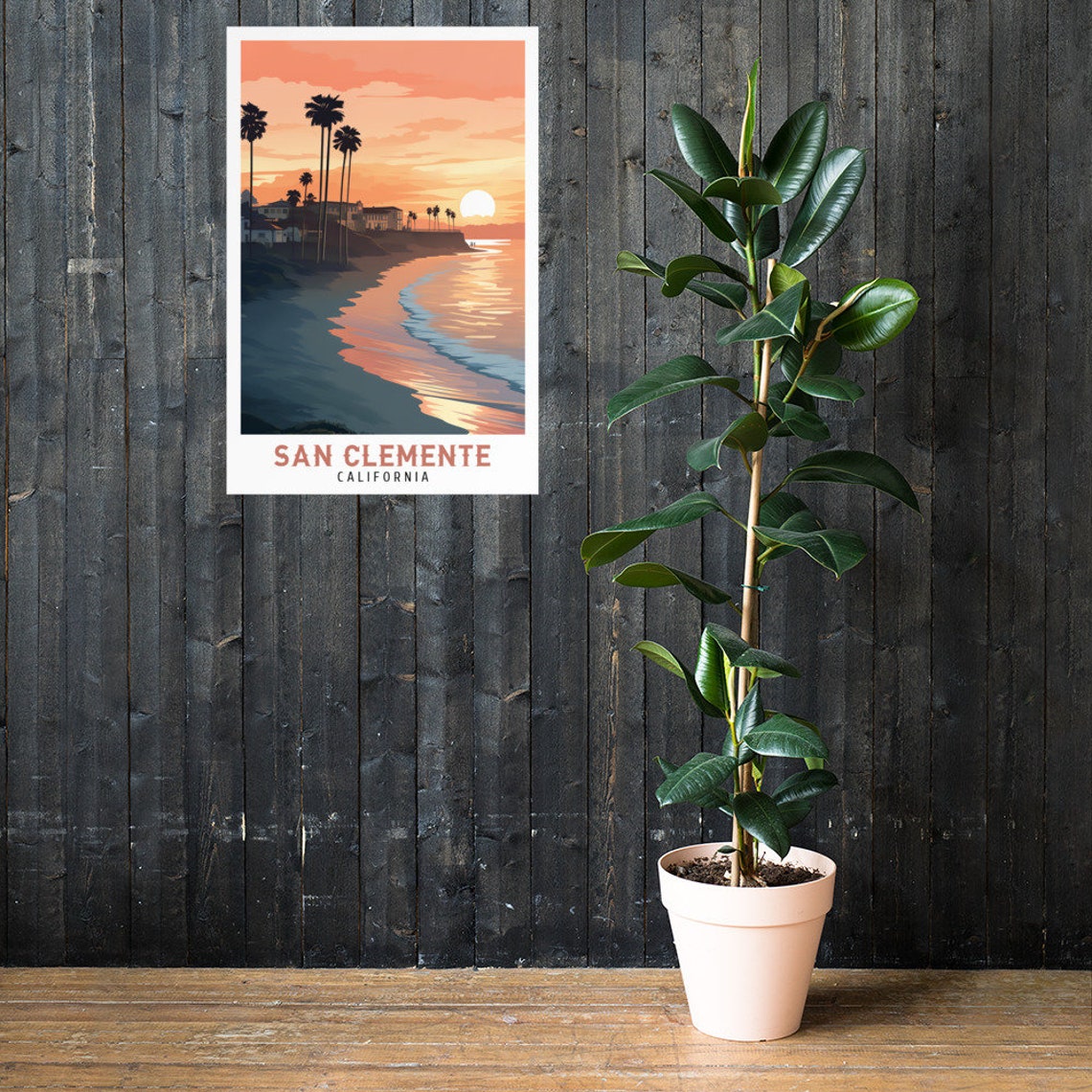San Clemente California Sunset Beach Palm Trees Travel Poster - Image 2