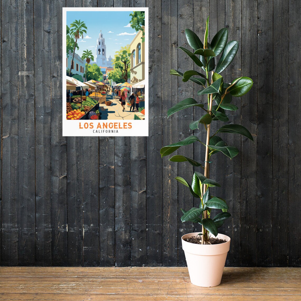 Los Angeles California Historic Street Market Church Travel Poster - Image 2