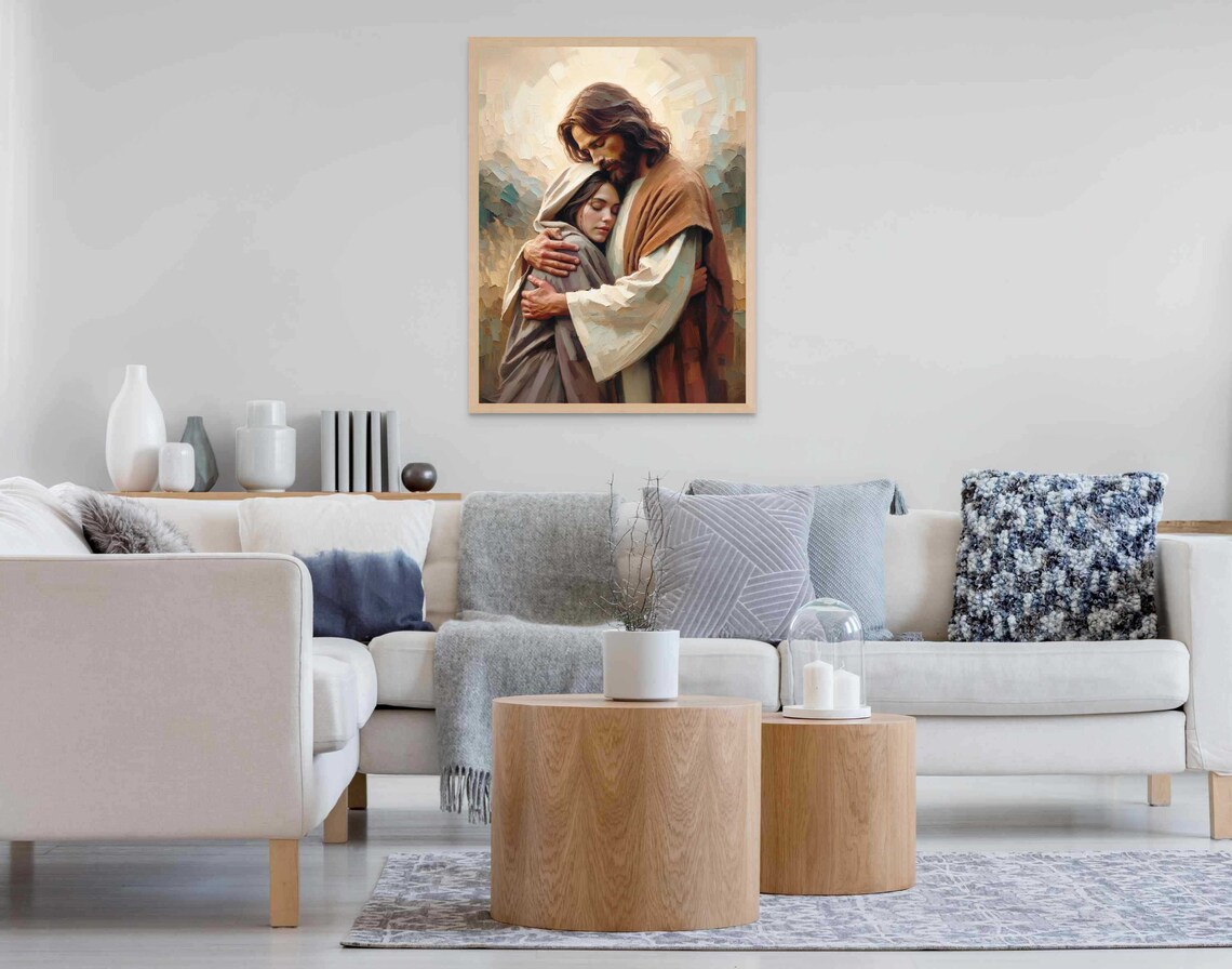Jesus Holding Young Woman Close In Tender Embrace Golden Field Poster - Image 7