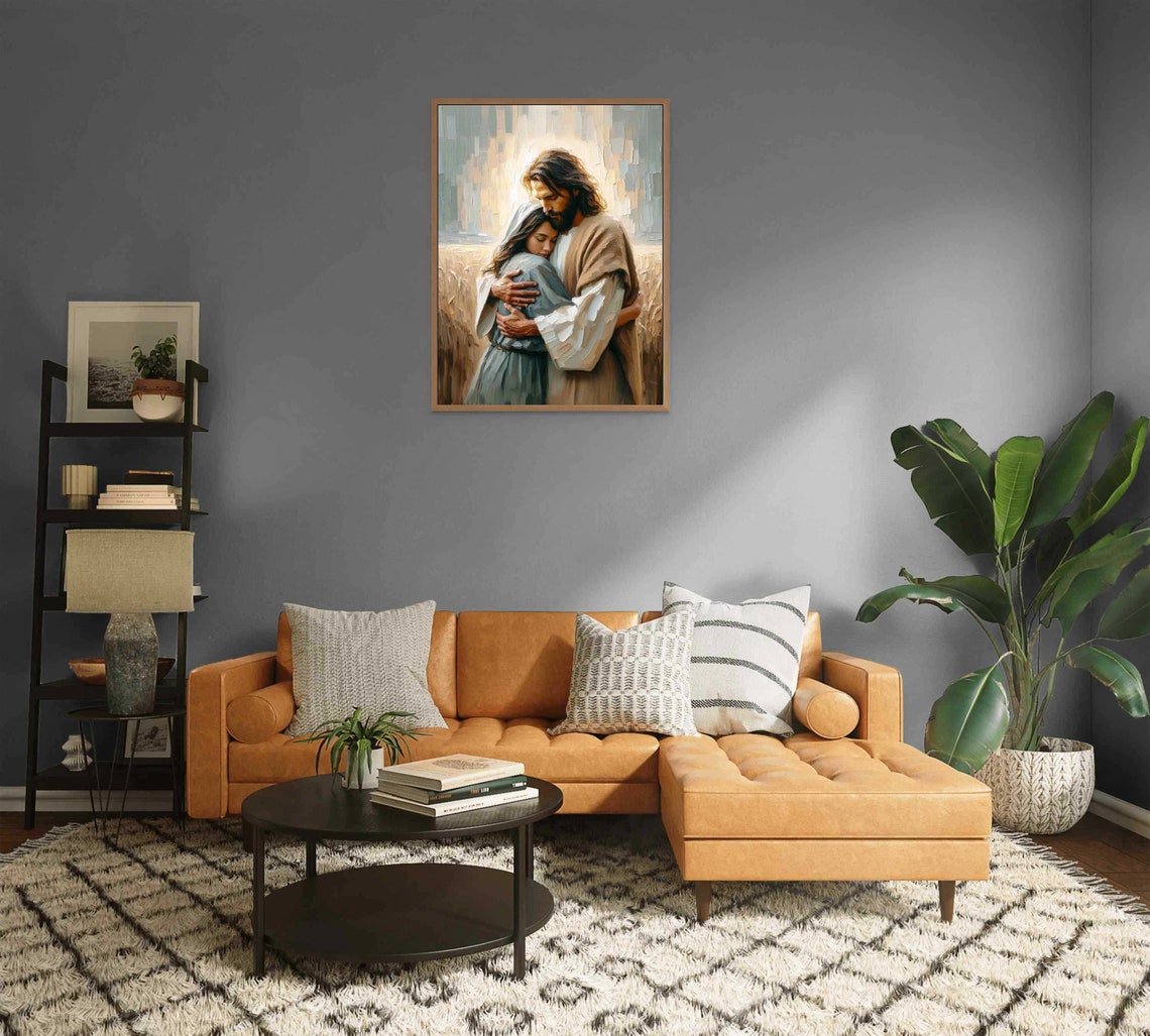 Jesus Embracing Young Woman In Wheat Field Under Glowing Light Poster - Image 2
