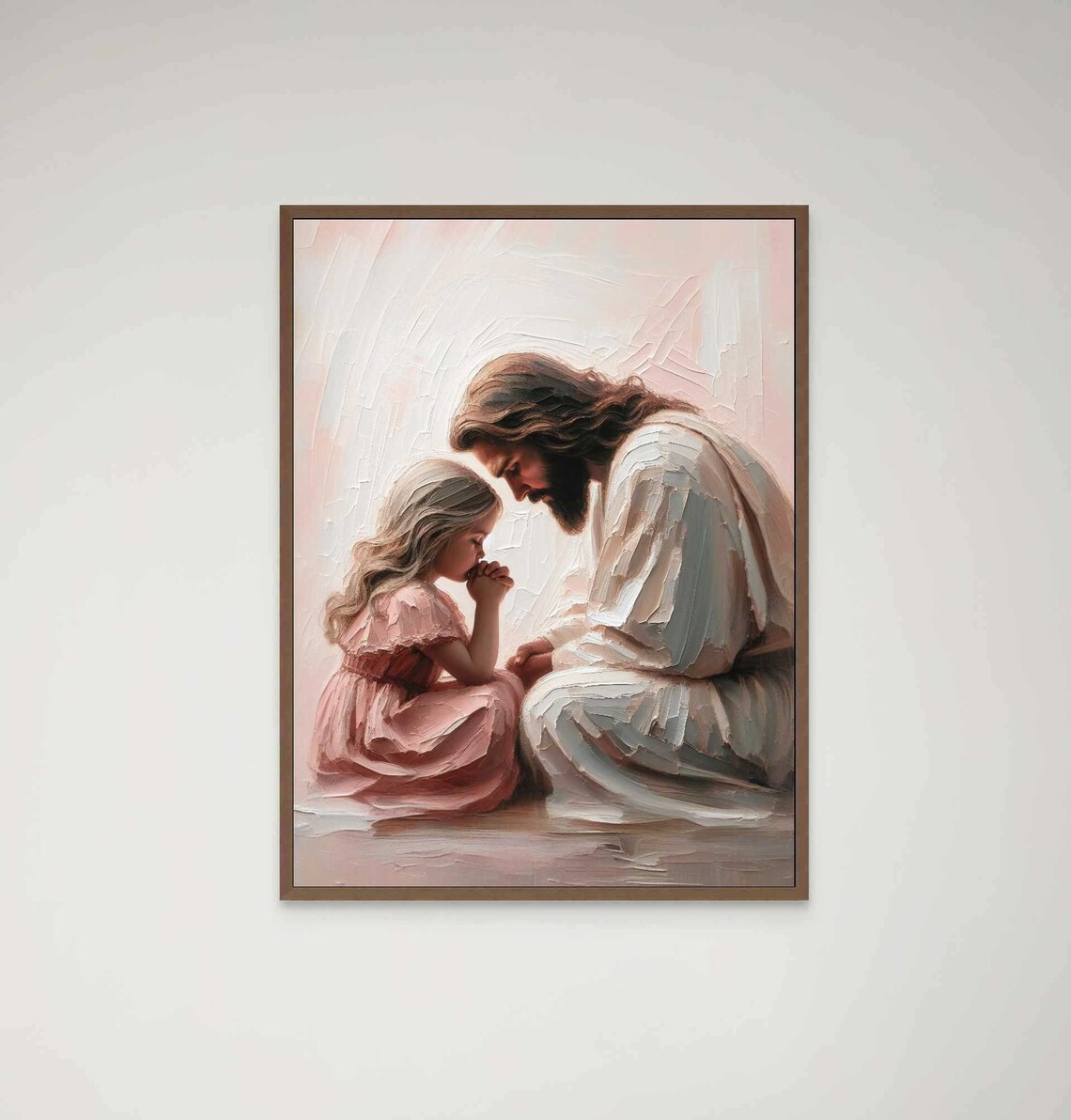 Jesus Praying With Little Girl In Pink Dress Soft Impasto Art Poster