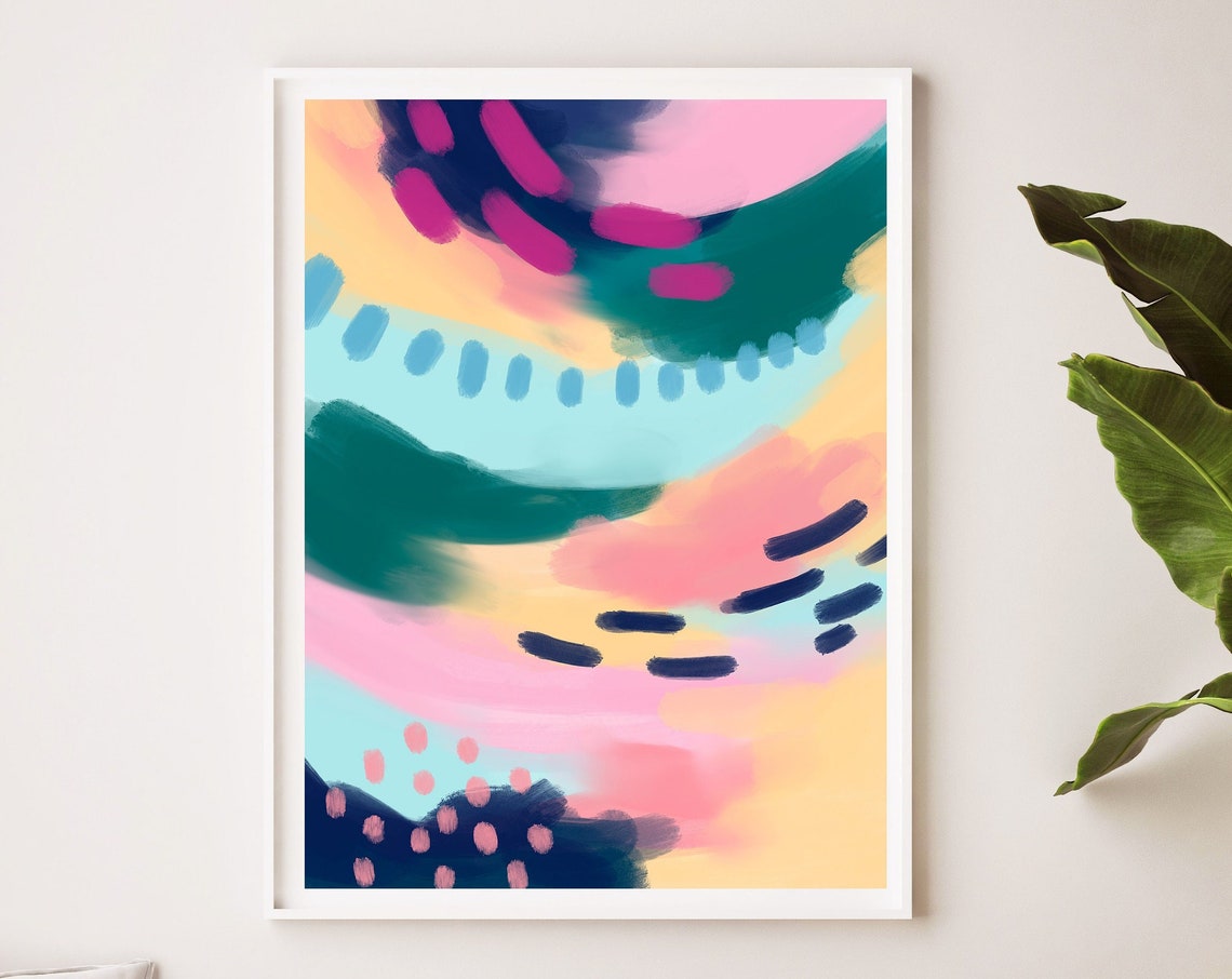 Pink Yellow Blue Waves In Soft Colour Flow Abstract Art Poster