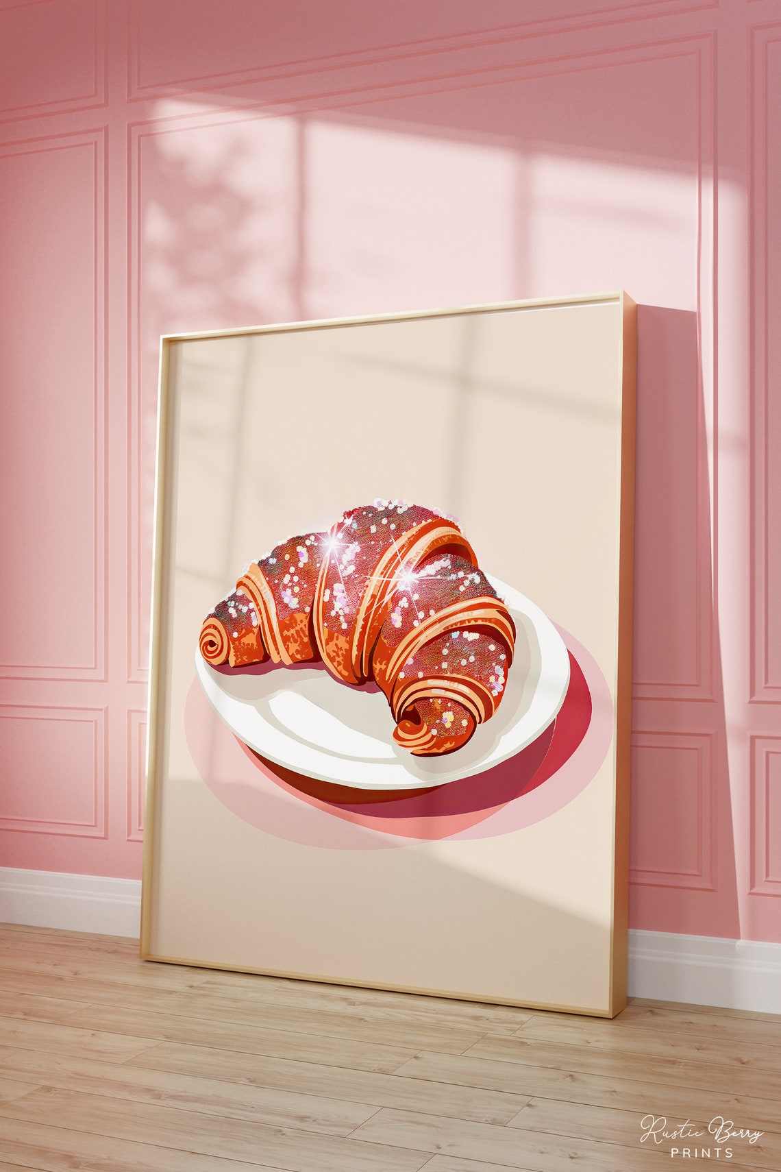 Golden Croissant Pastry Sparkling Maximalist Kitchen Wall Art Poster