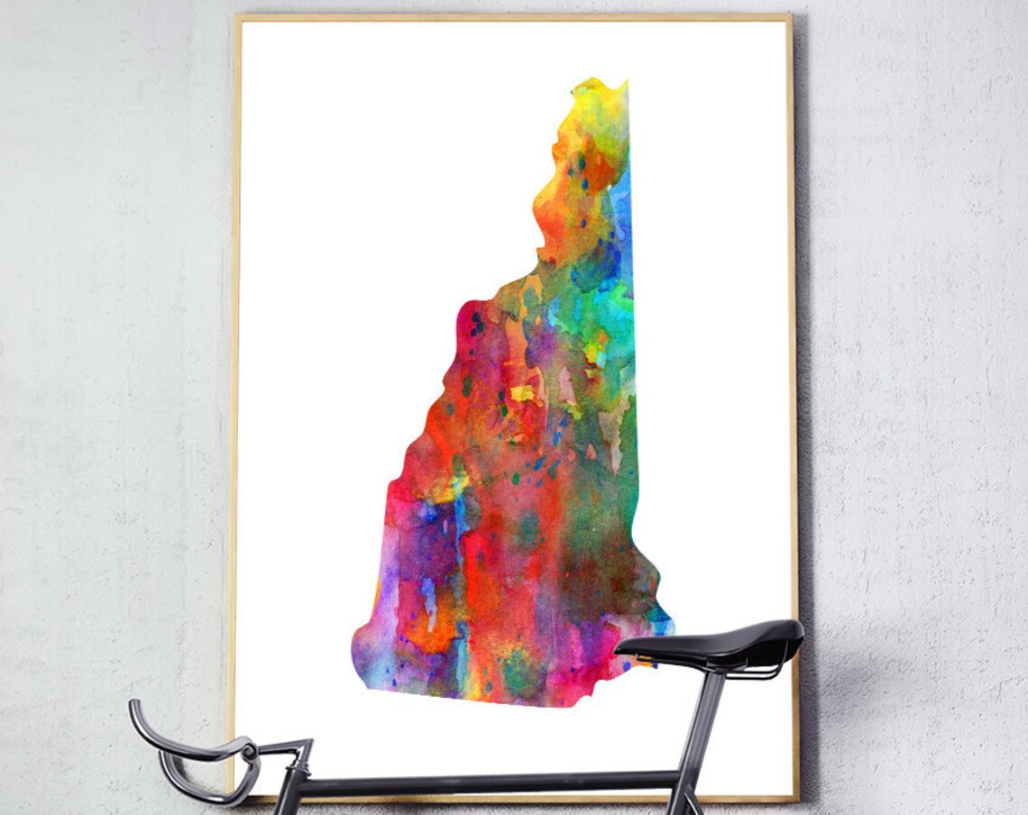 New Hampshire State Map Print, Watercolor Silhouette