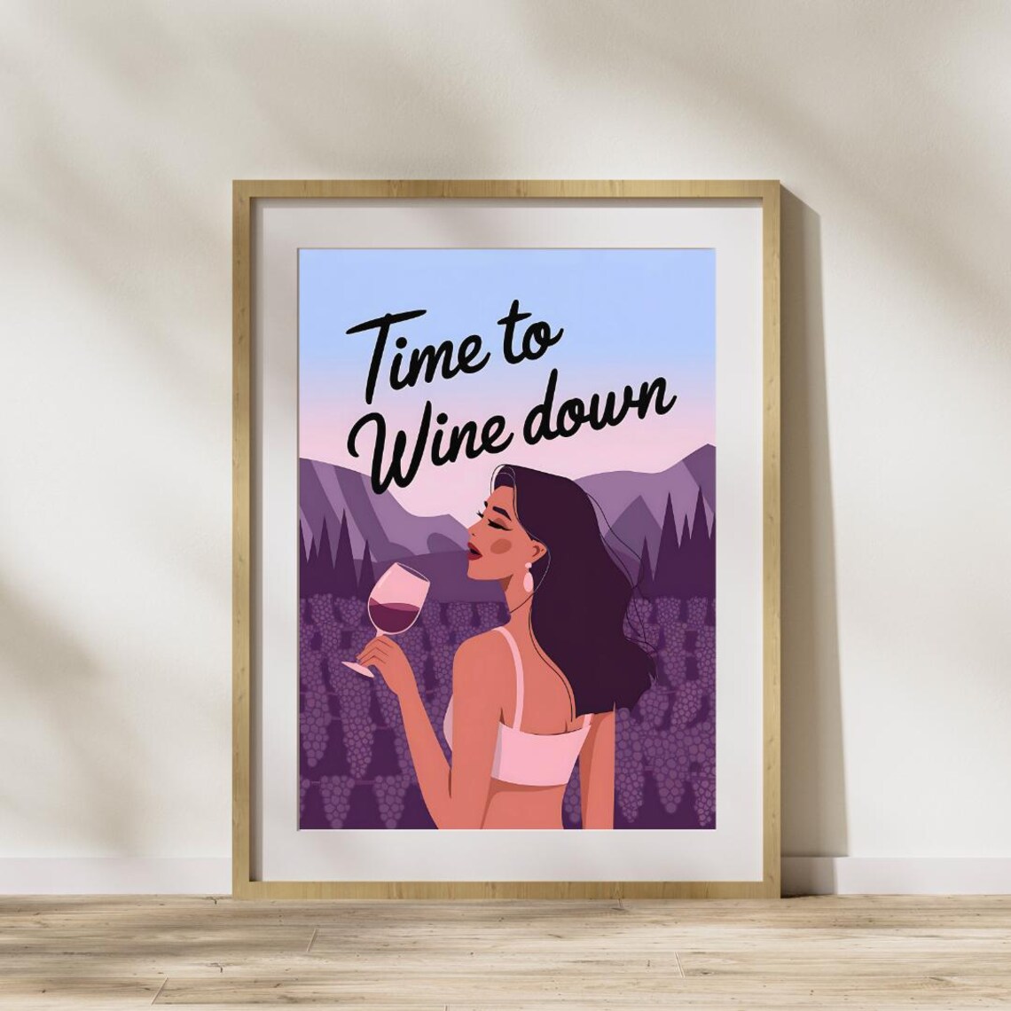 Time to Wine Down Funny Quote Poster with Vineyard Sunset Scene - Image 6
