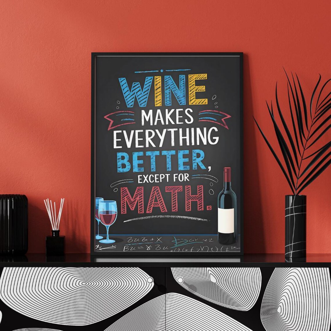 Wine Makes Everything Better Except Math Chalkboard Quote Poster - Image 3