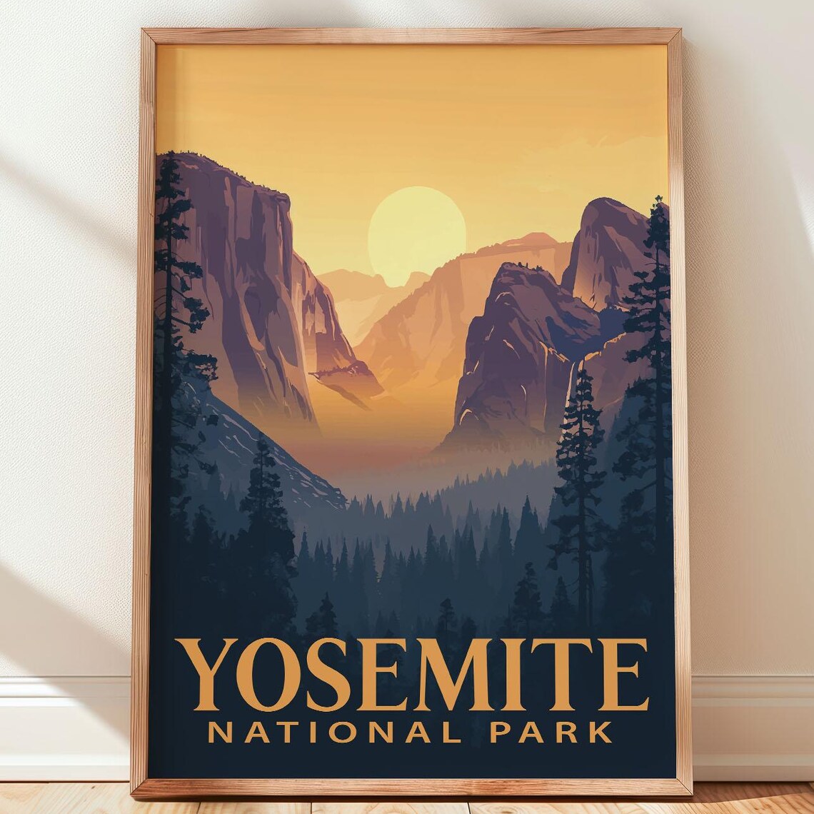 Yosemite National Park Valley Sunset Cliffs Vintage Travel Poster