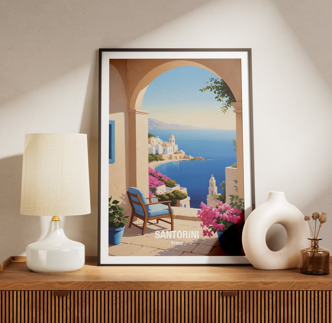 Santorini Greece Terrace Archway View Over The Aegean Poster - Image 3