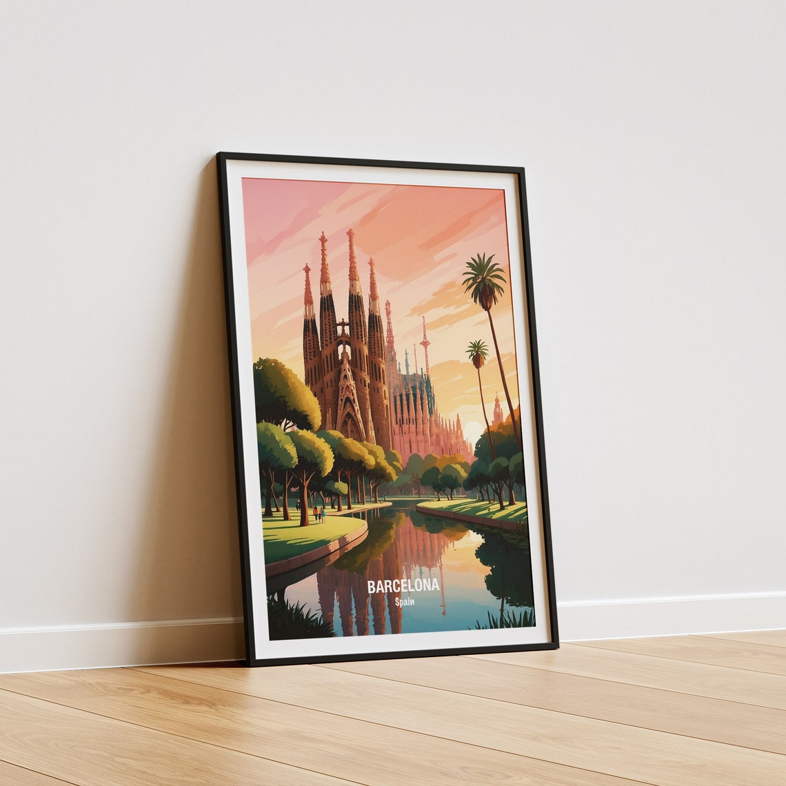 Barcelona Sagrada Familia Sunset Pond Mirror Reflection Poster - Image 5
