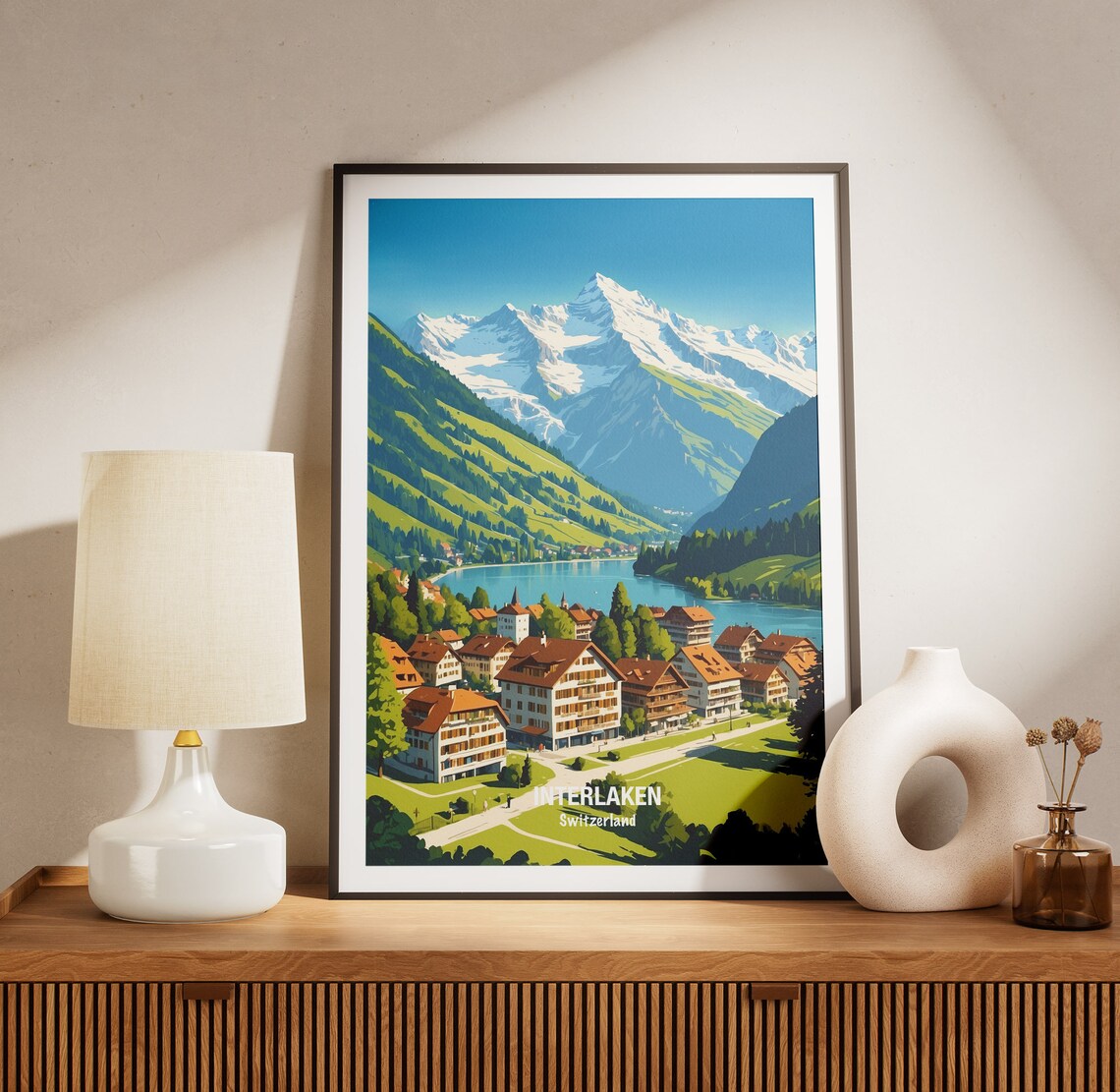Interlaken Swiss Alps Lakeside Town Switzerland Travel Poster - Image 3