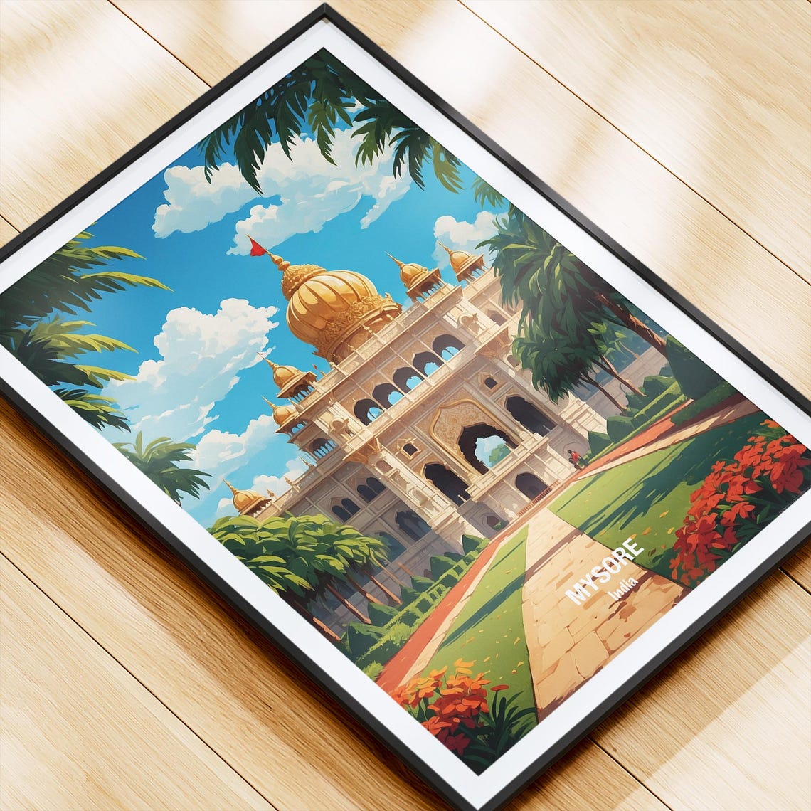 India Mysore Palace Golden Domes Garden Pathway Travel Poster - Image 4