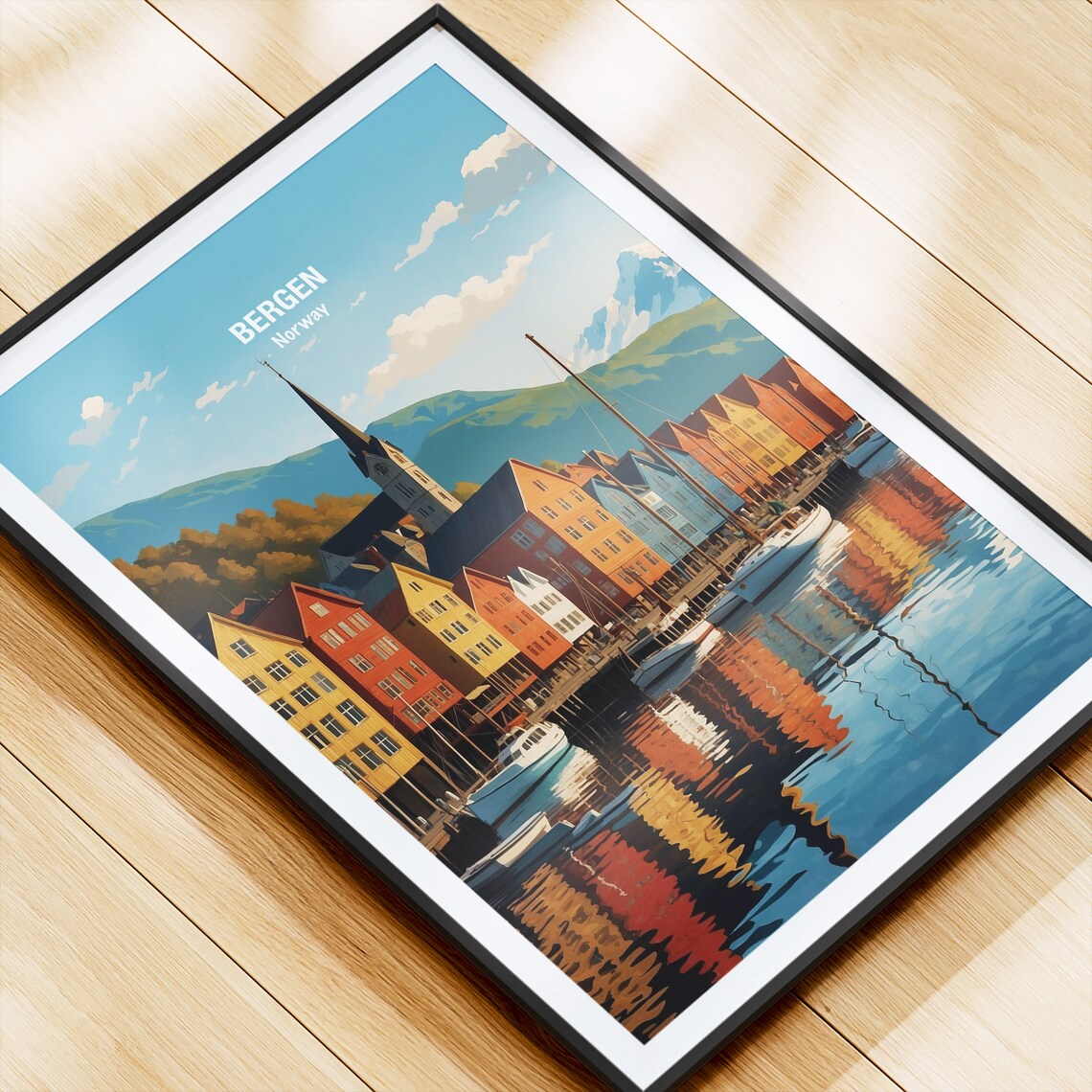 Bergen Norway Bryggen Wharf Colorful Houses Fjord Harbor Poster - Image 4