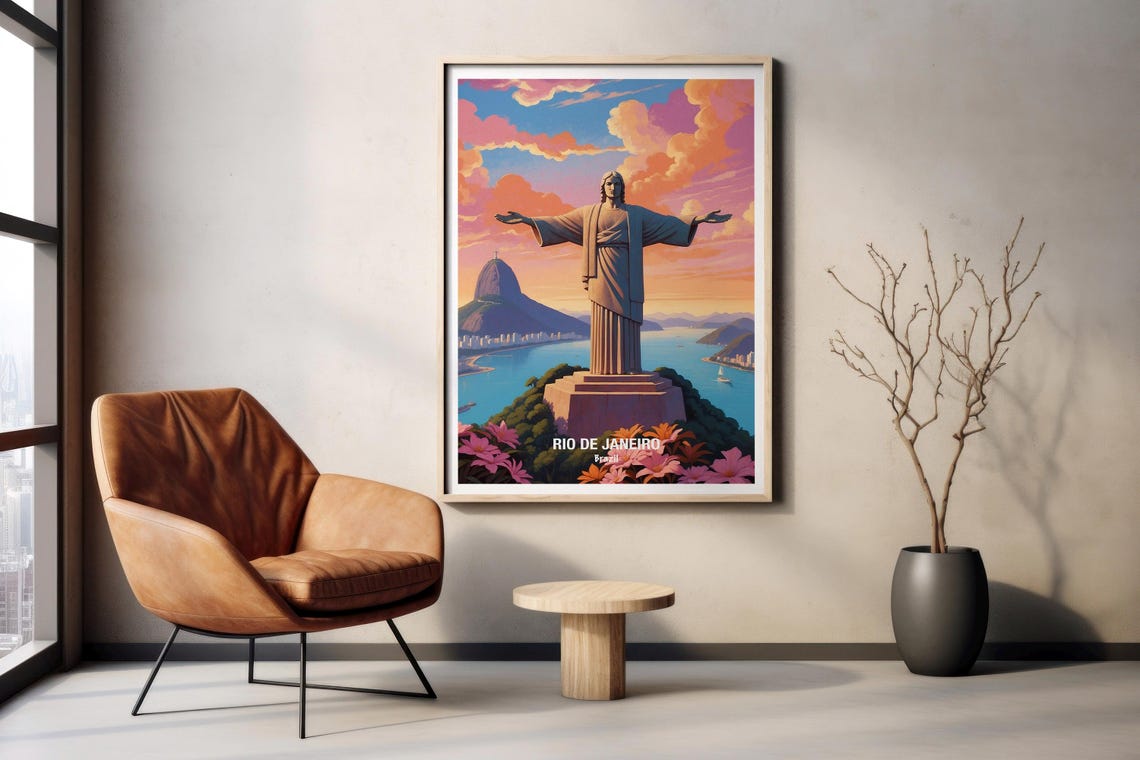 Rio de Janeiro Christ the Redeemer Sunset Brazil Travel Poster - Image 2