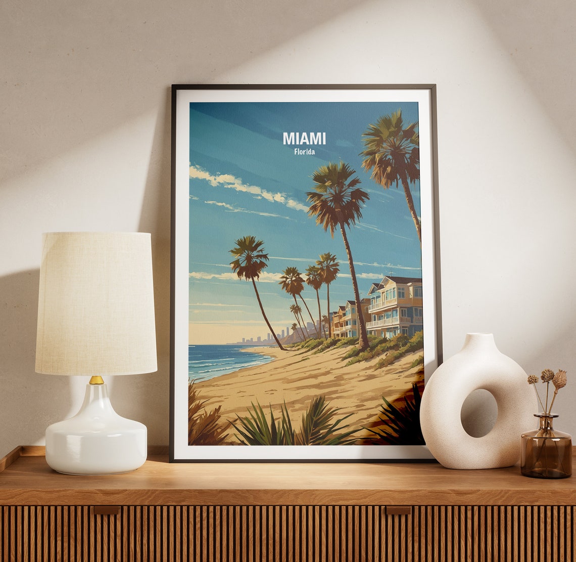 Miami Florida Palm Lined Beachfront With Ocean Skyline Poster - Image 3