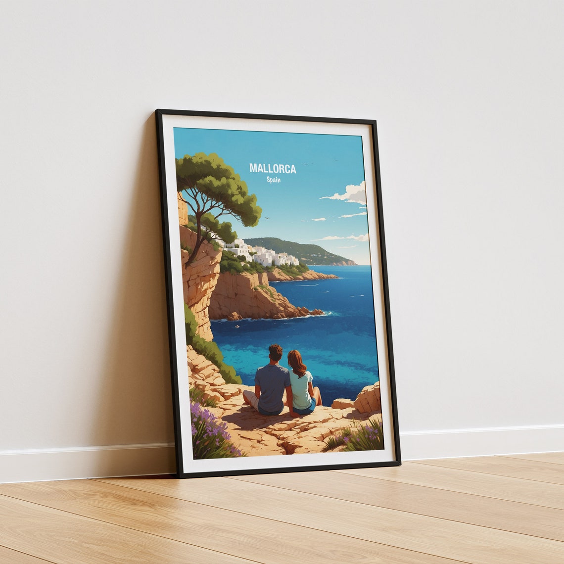 Mallorca Spain Rocky Cliffside Couple Deep Blue Sea View Poster - Image 5