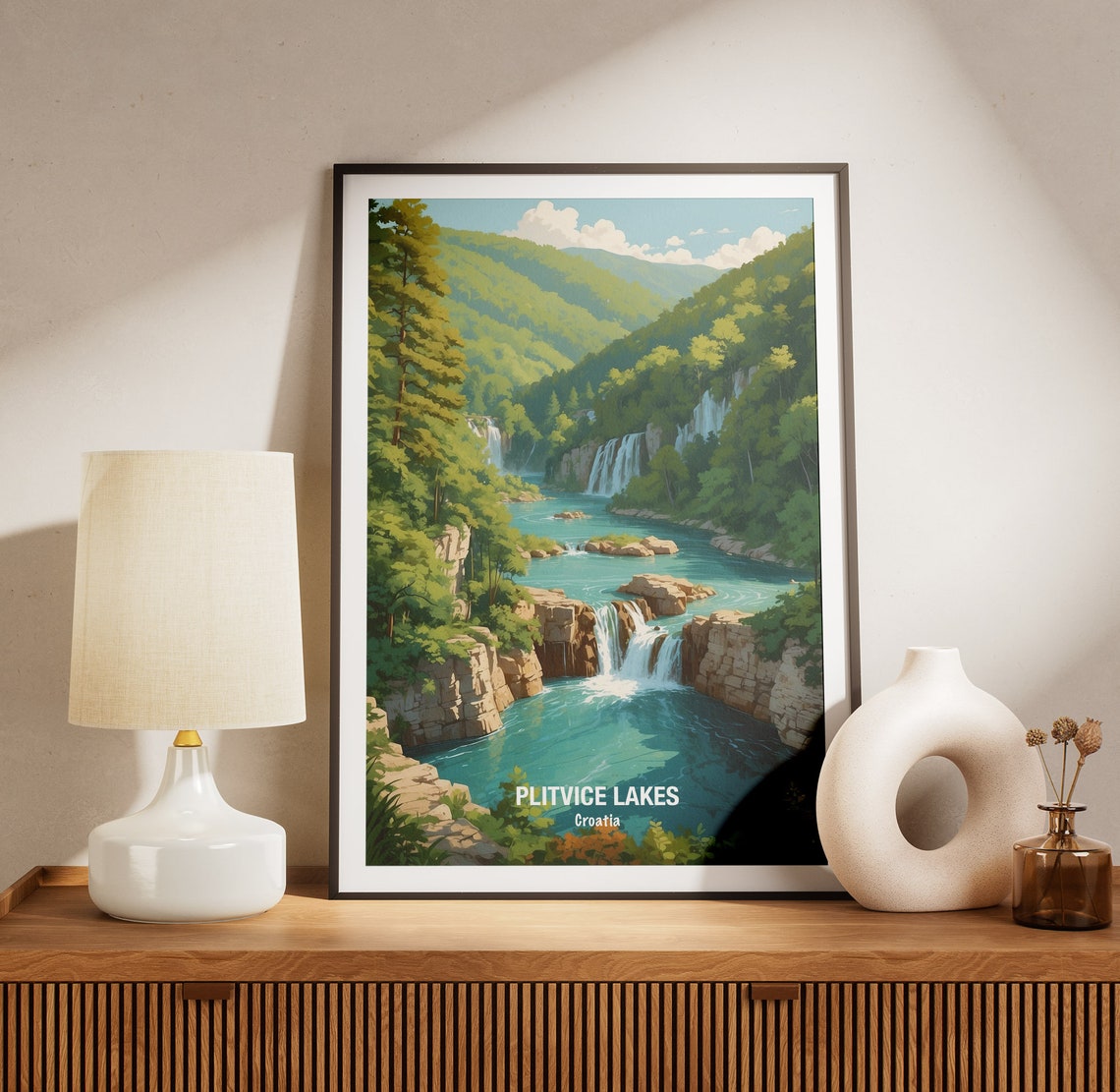Plitvice Lakes Croatia Emerald Cascades Lush Green Forest Poster - Image 3