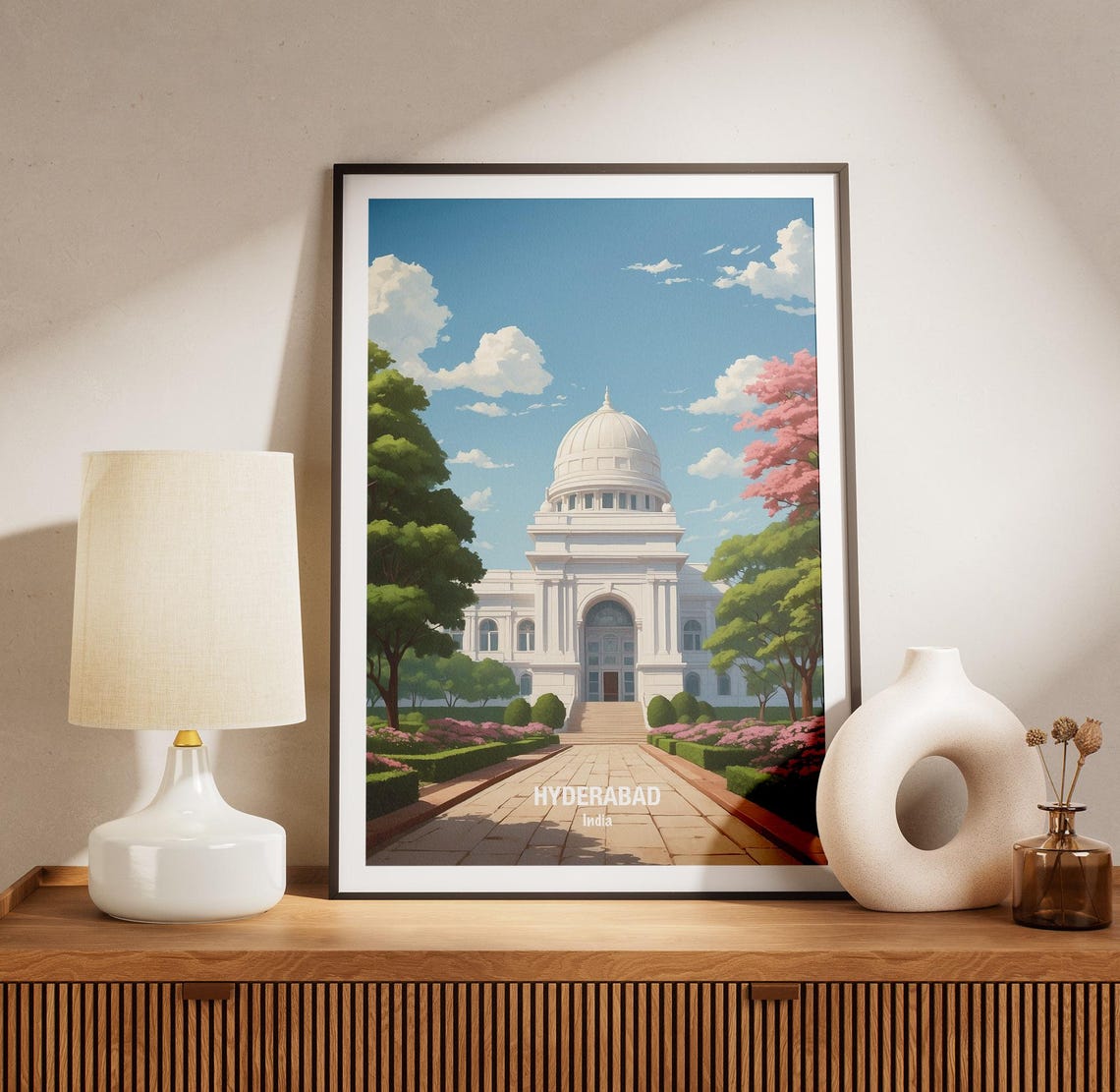 India Hyderabad White Dome Colonial Building Garden Day Poster - Image 3