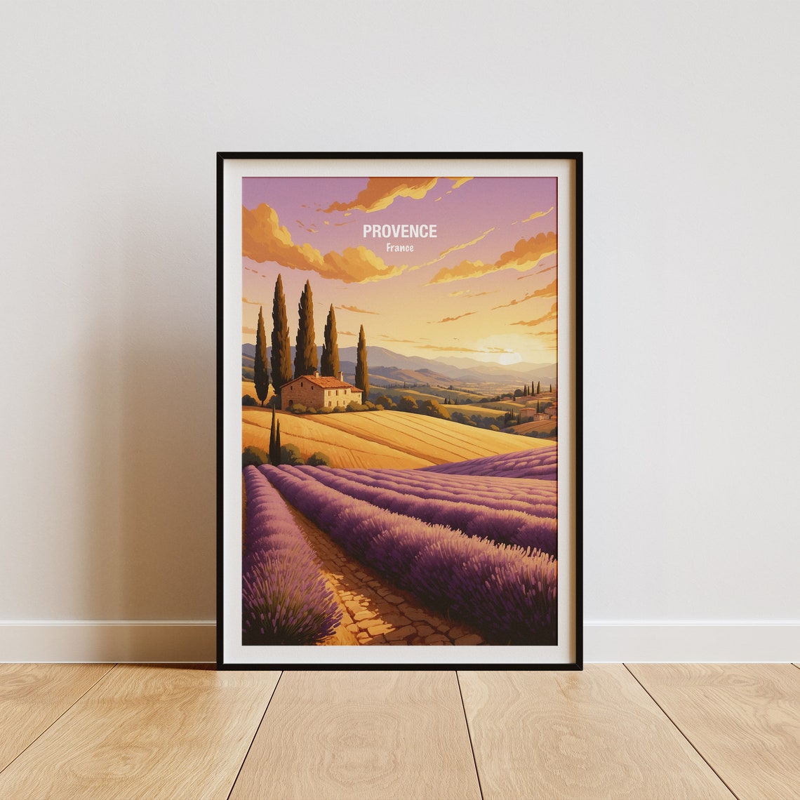 Provence France Lavender Fields Sunset Farmhouse Hills Poster