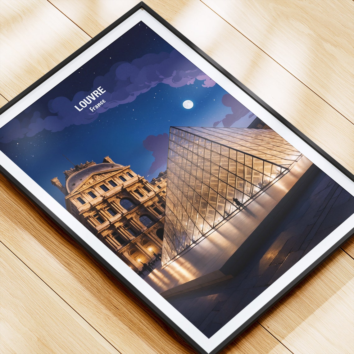 Paris Louvre Museum Glass Pyramid Moonlit Starry Night Poster - Image 4