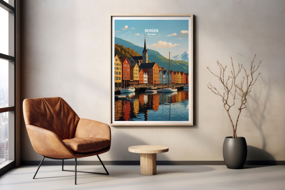 Bergen Norway Bryggen Wharf Colorful Houses Fjord Harbor Poster - Image 2