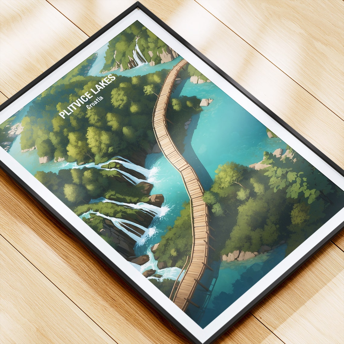Plitvice Lakes Croatia Boardwalk Waterfalls Aerial View Poster - Image 4