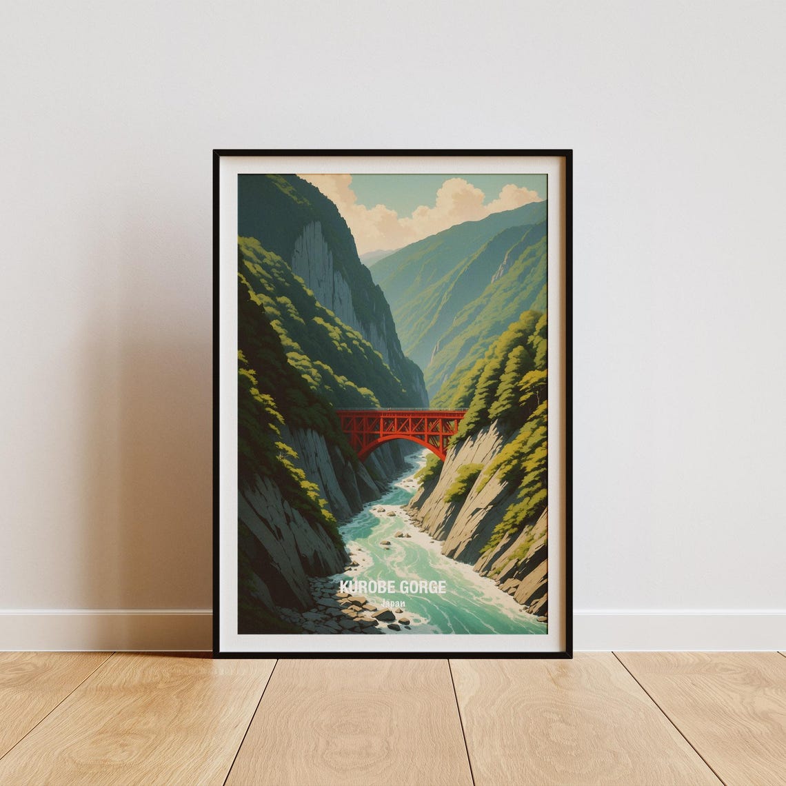 Japan Kurobe Gorge Red Bridge River Canyon Nature Travel Poster