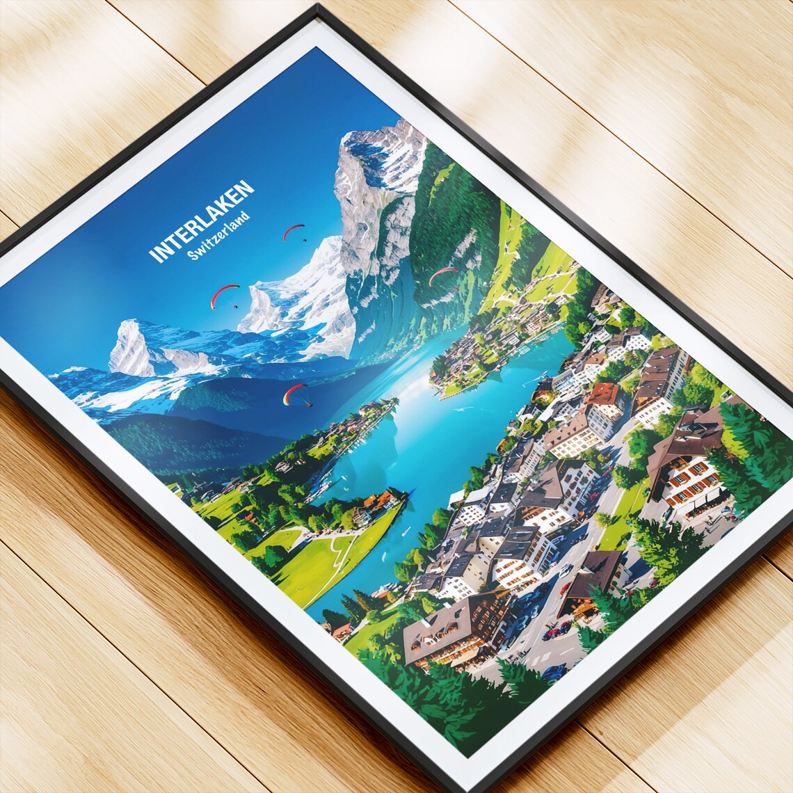 Interlaken Aerial Lake Brienz Valley Swiss Alps Travel Poster - Image 4