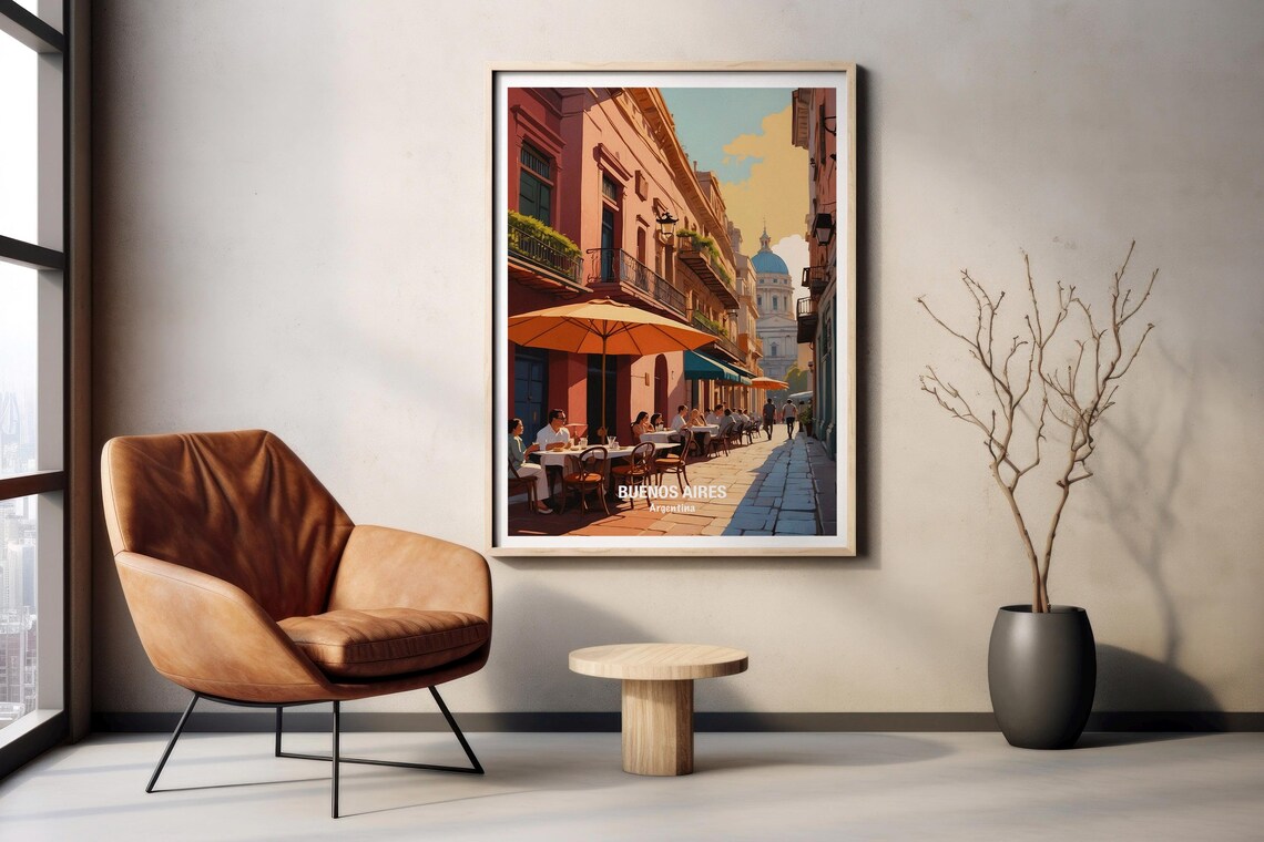 Buenos Aires Argentina Sunny Cafe Street Corner Scene Poster - Image 2
