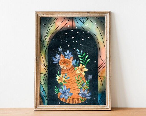 Orange Cat Nouveau-Inspired Cat Art Print
