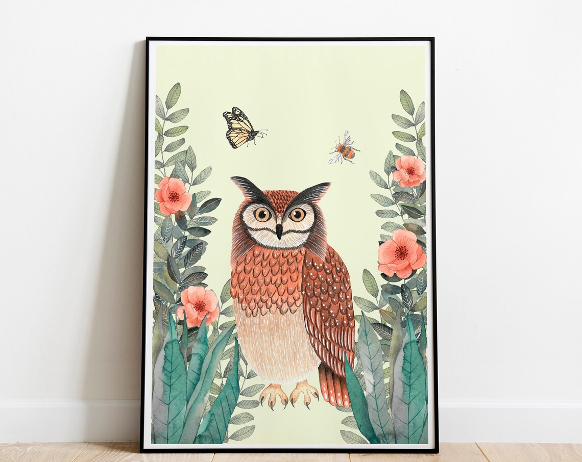 Owl Art Print for Kids Room Decor