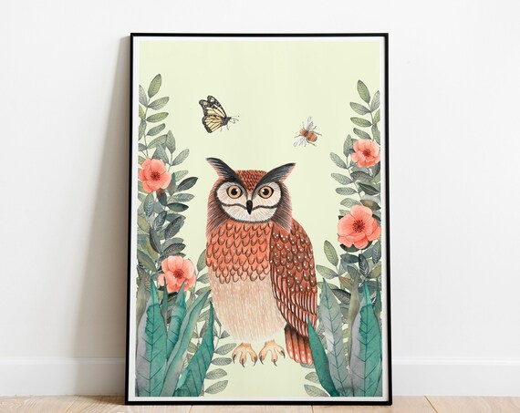 Owl Art Print for Kids Room Decor