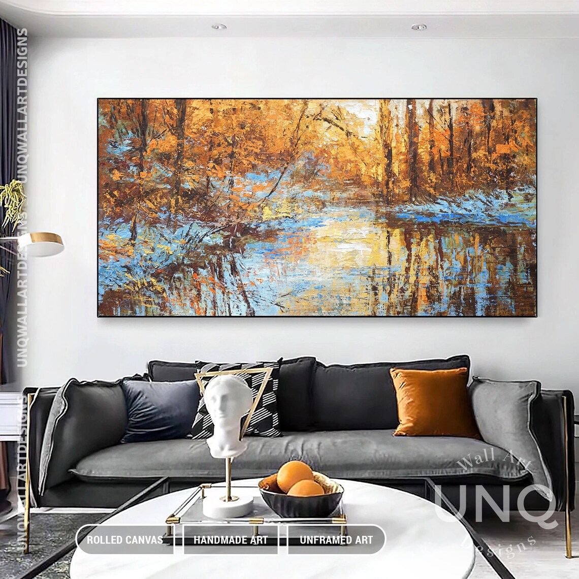 Modern Forest Landscape Acrylic Wall Art Colorful Lake Landscape Oil Painting Large Textured Nature Tree Scenery Acrylic Painting - Image 4