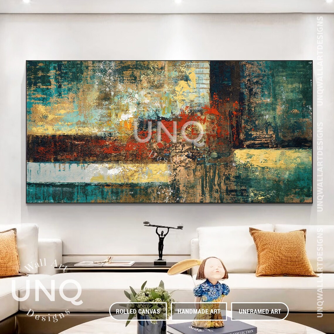 Teal Gold And Rust Industrial Abstract Textured Painting Decor Poster - Image 2