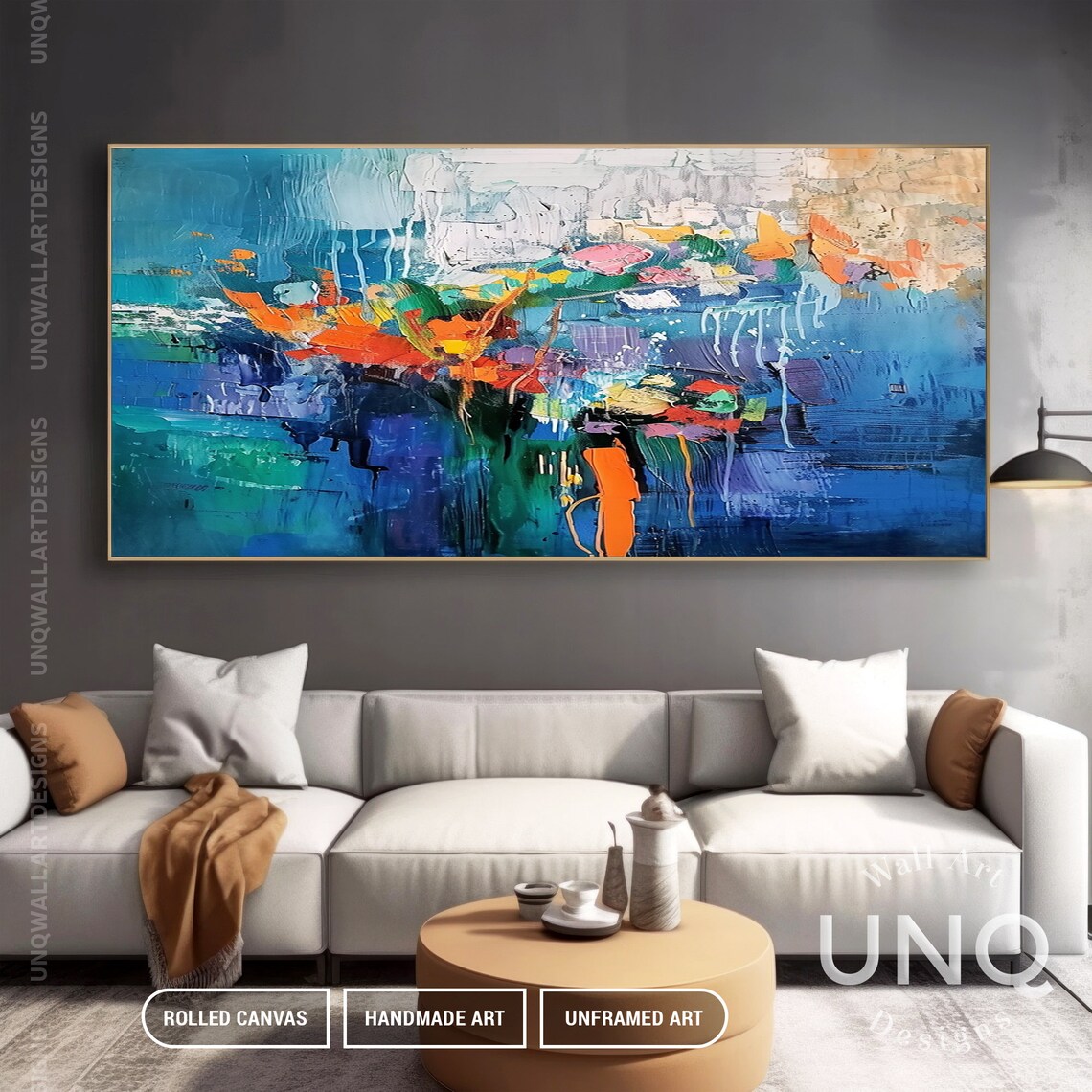 Orange Red Bouquet On Blue Vase Abstract Modern Floral Art Poster - Image 6