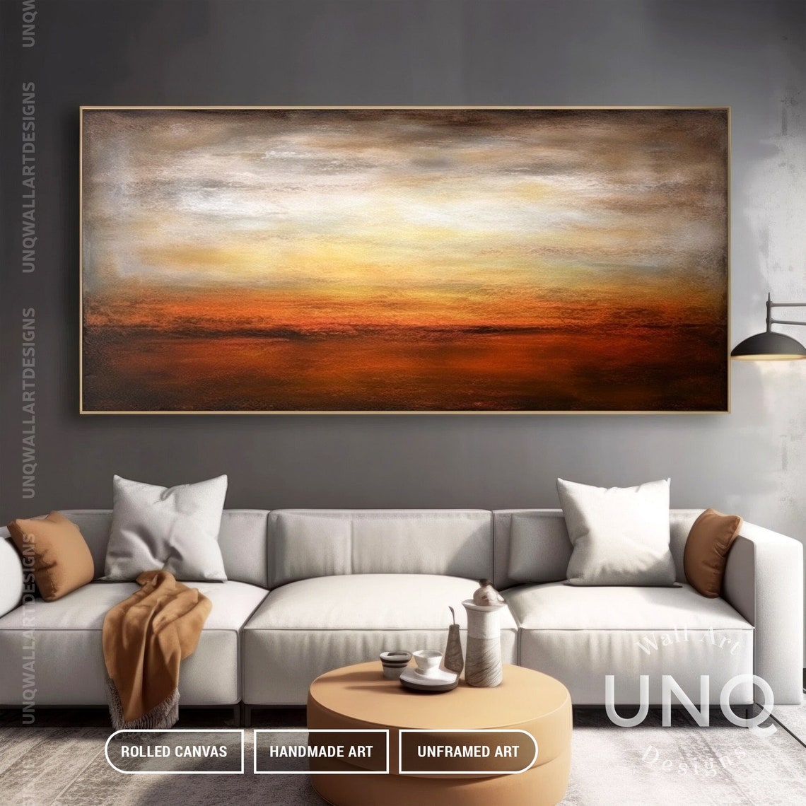 Unique Bronze Sunset Painting For Bedroom Original Handmade Abstract Art Large Artwork On Contemporary Wall Decor Fine Art - Image 2
