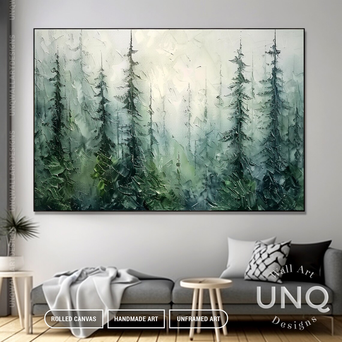 Pine Trees Forest Art Print, Modern Impasto Style - Image 2