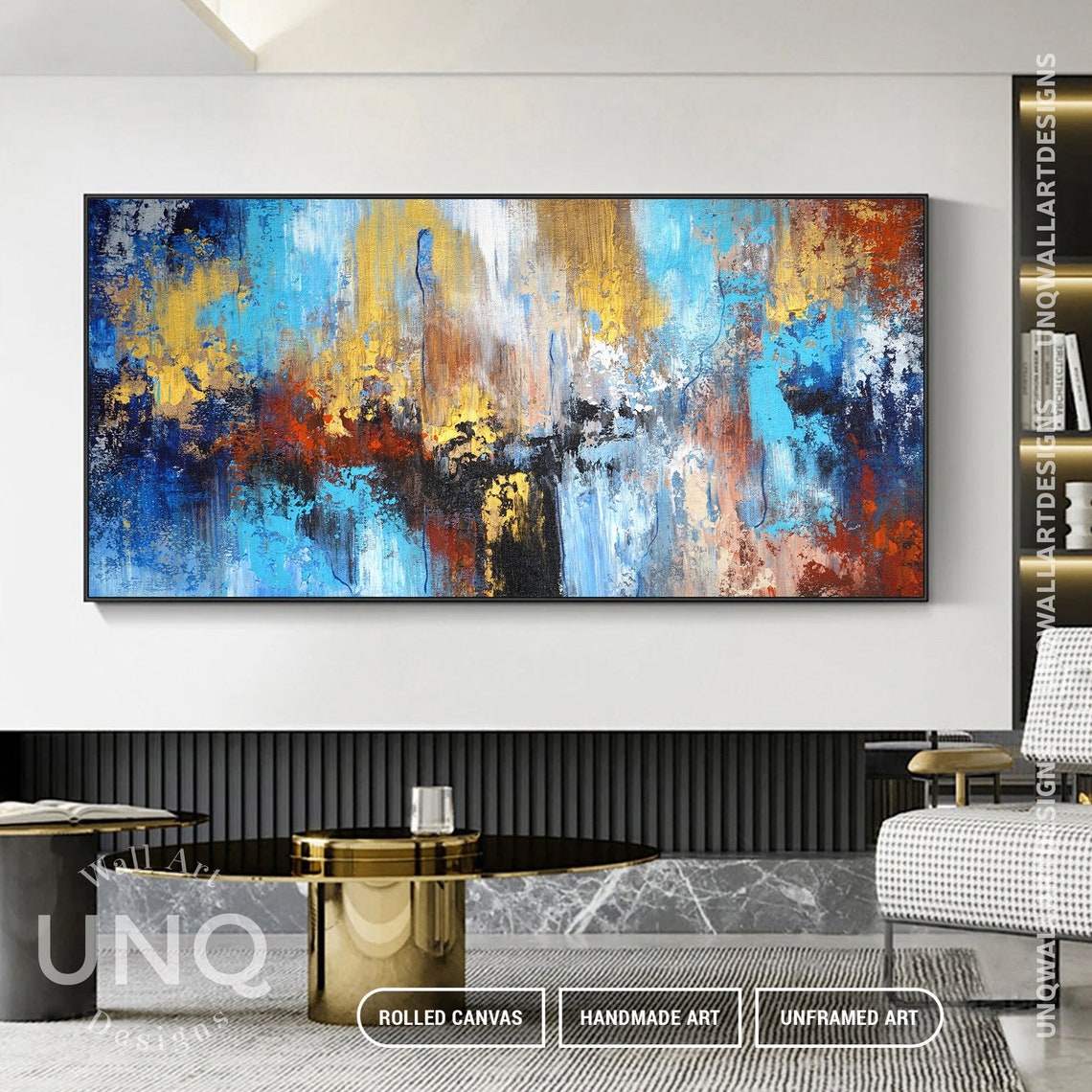 Blue Gold And Rust Heavy Texture Large Modern Abstract Painting Poster - Image 5