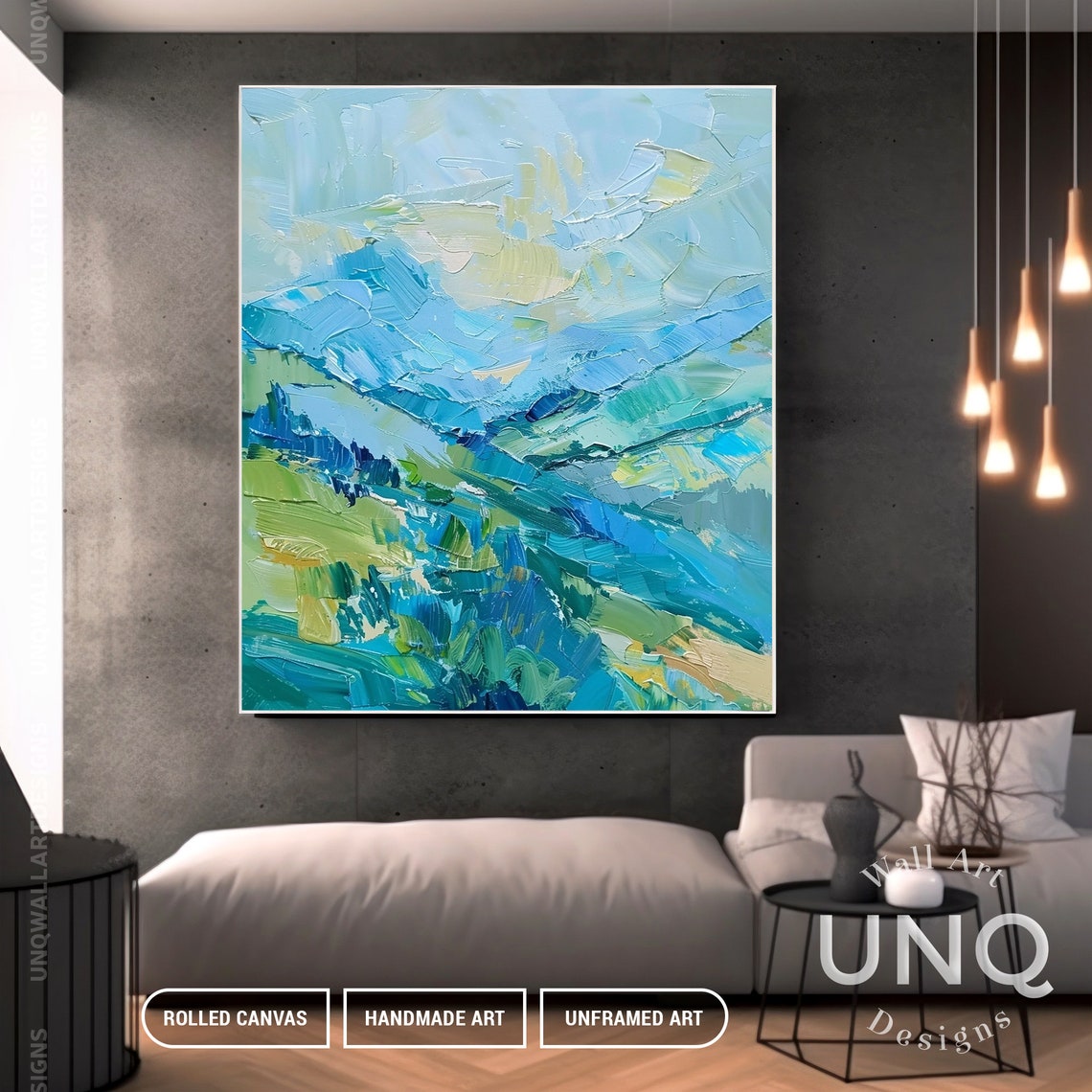 Soft Mint Blue Mountains Pastel Impasto Modern Landscape Art Poster - Image 5