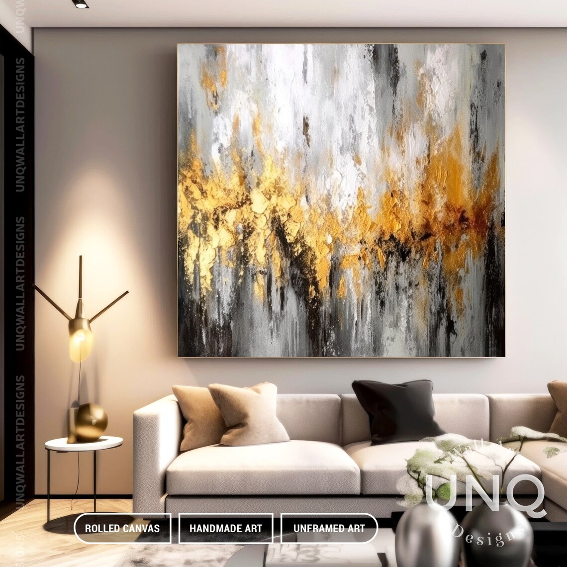 Abstract Modern Art Print, Grey Gold Foil Texture - Image 3
