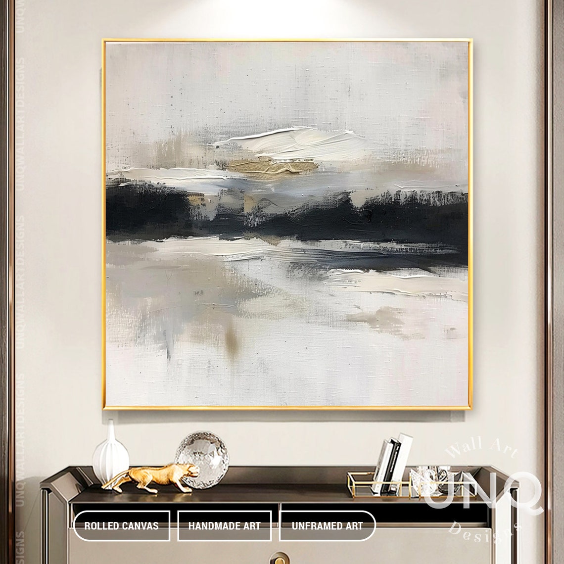 Beige Horizon And Black Band Minimalist Wide Modern Abstract Poster - Image 7