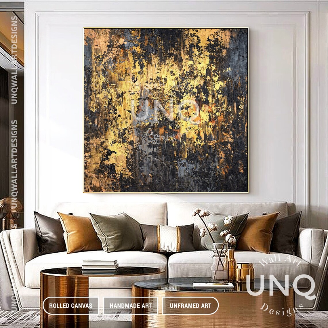 Black And Gold Painting On Original Abstract Painting Gold Foil Original Art Hand Painted Textured Abstract Painting - Image 7
