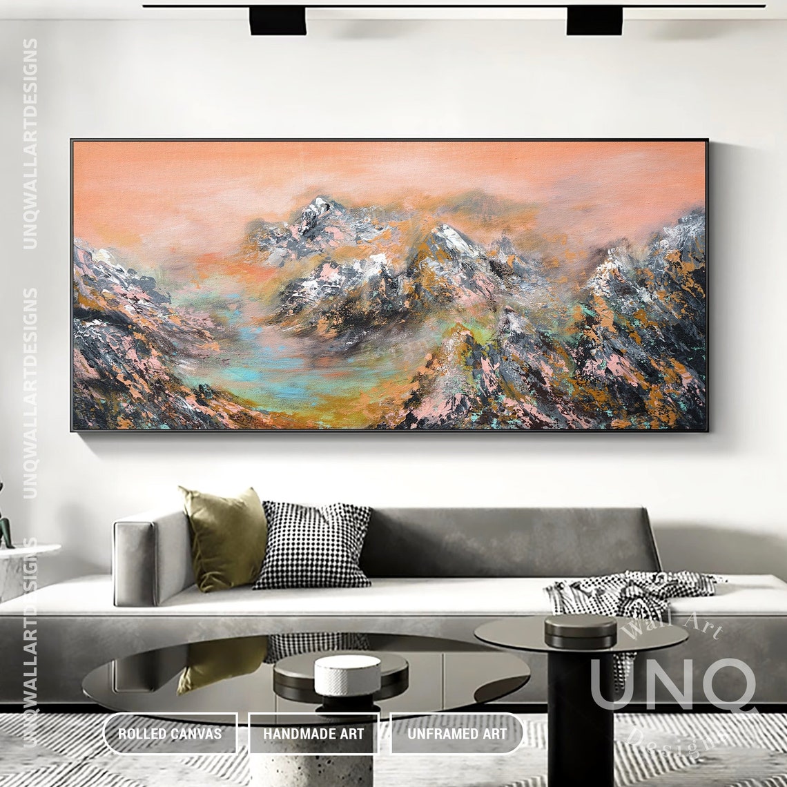 Abstract Colorful Mountain Painting Large Oil Acrylic Handmade Wall Art Minimalist Mountain Living Room Colorful Mountain On - Image 4