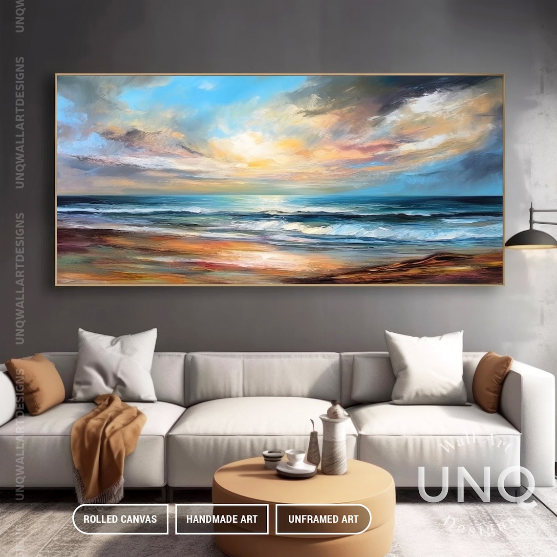Seascape Acrylic Painting, Impressionist Sky Sea Art - Image 3