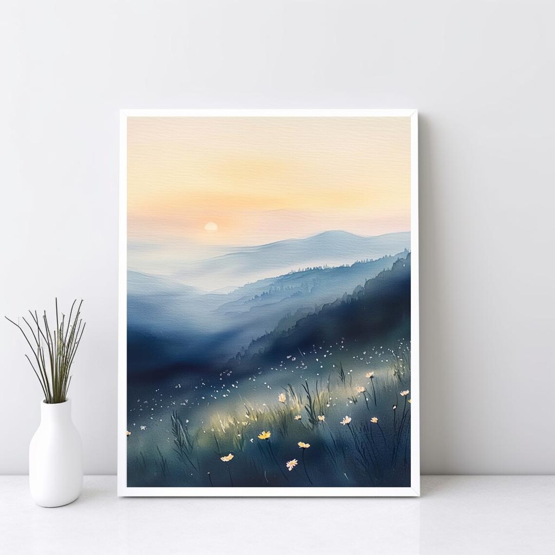 Smoky Mountains Watercolor Spring Flowers Art Print