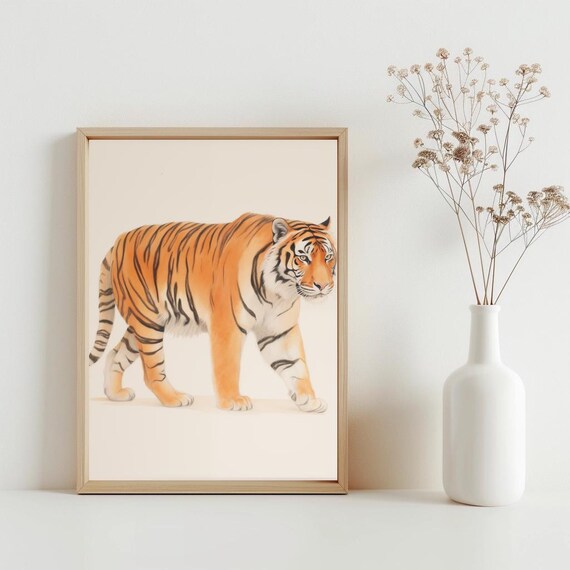 Tiger Wall Art Vintage Print Pacing Poster Muted Neutral Colors Sg156