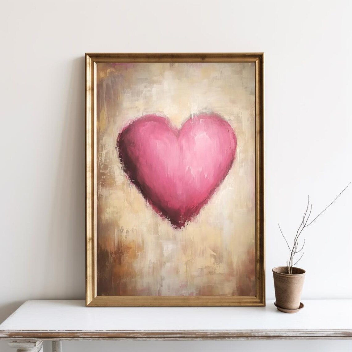 Soft Pink Heart Oil Painting Romantic Nursery Love Art Poster