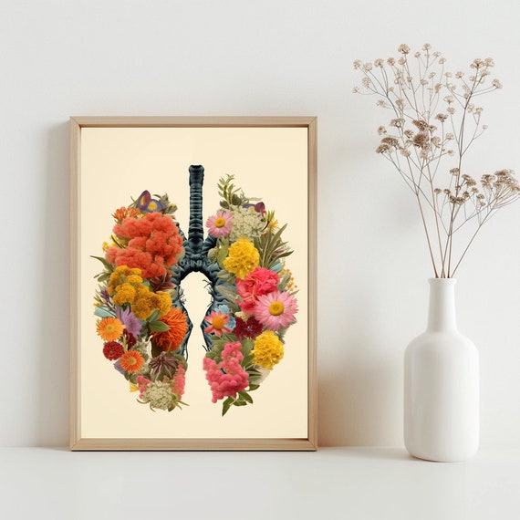 Flowery Lungs Print Yoga Studio Decor Anatomy Wall Art Sustainable Meditation Medical Lung Prints Jpg Sg12