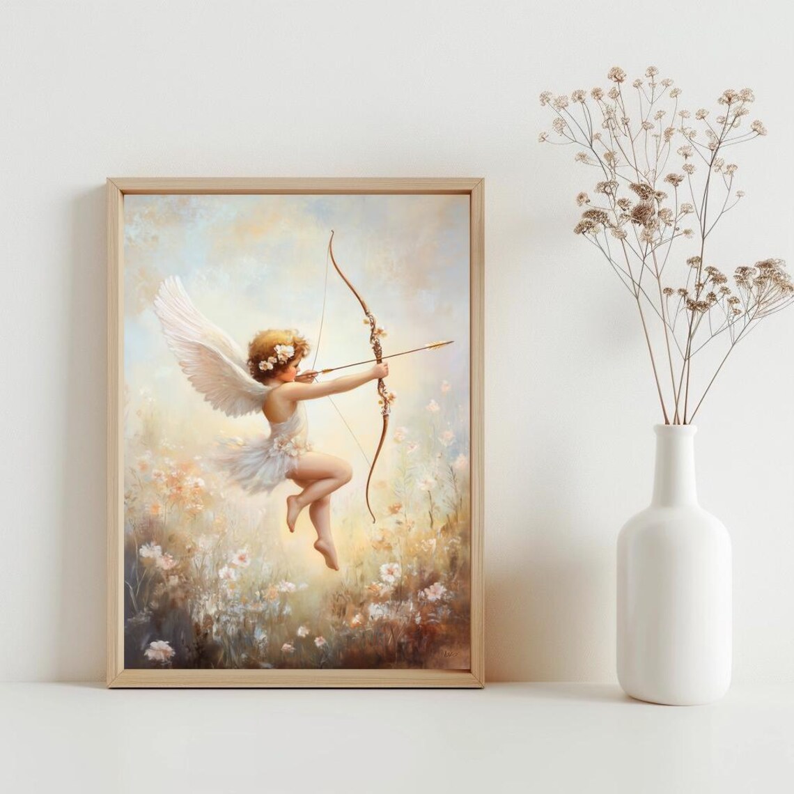 Cupid Bow Arrow Wildflower Meadow Dreamy Romantic Nursery Art Poster