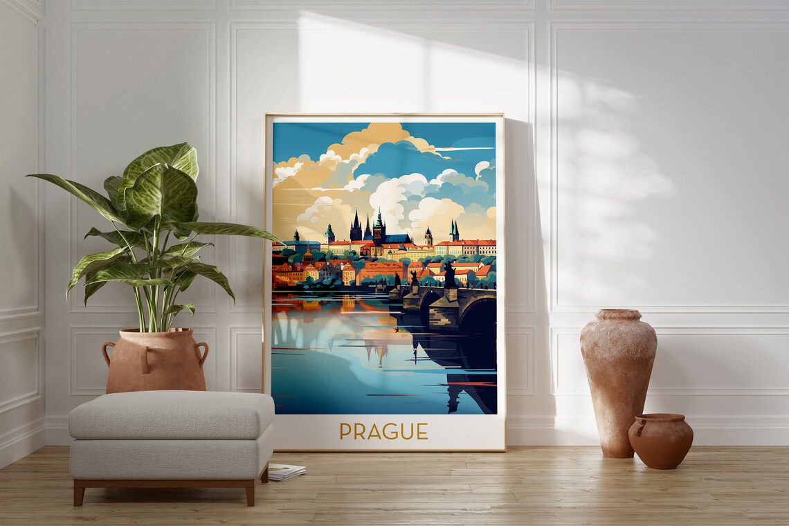 Prague Czech Republic Charles Bridge Castle Colorful Travel Poster - Image 2